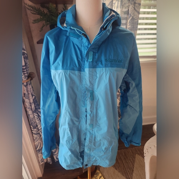 Marmot Jackets & Blazers - Marmot Two-Tone Turquoise Hooded Rain Jacket